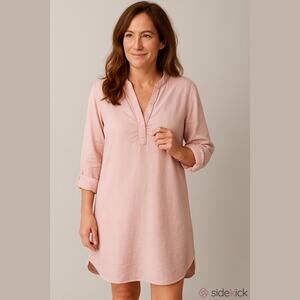 Beulah Long Sleeve Linen Rayon Tunic Shirt Dress NEW Peach Size L Lightweight